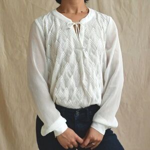 Banana Republic XS White Embroidered Sheer Blouse Officecore Corpcore